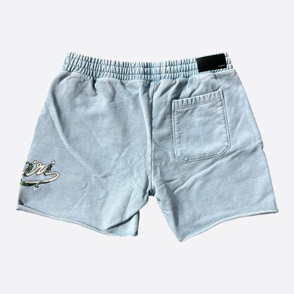 Amiri Faded Blue & White Filigree Logo Shorts - Picture 2 of 3